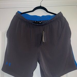 Under Armour Heatgear Gray & Blue UA Cage Athletic Shorts Men's NWT